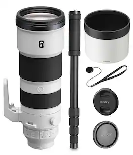 Bundle - Sony - FE 200-600mm f/5.6-6.3 G OSS Lens (SEL200600G) + Filter Kit + Monopod + Cap Keeper - Black