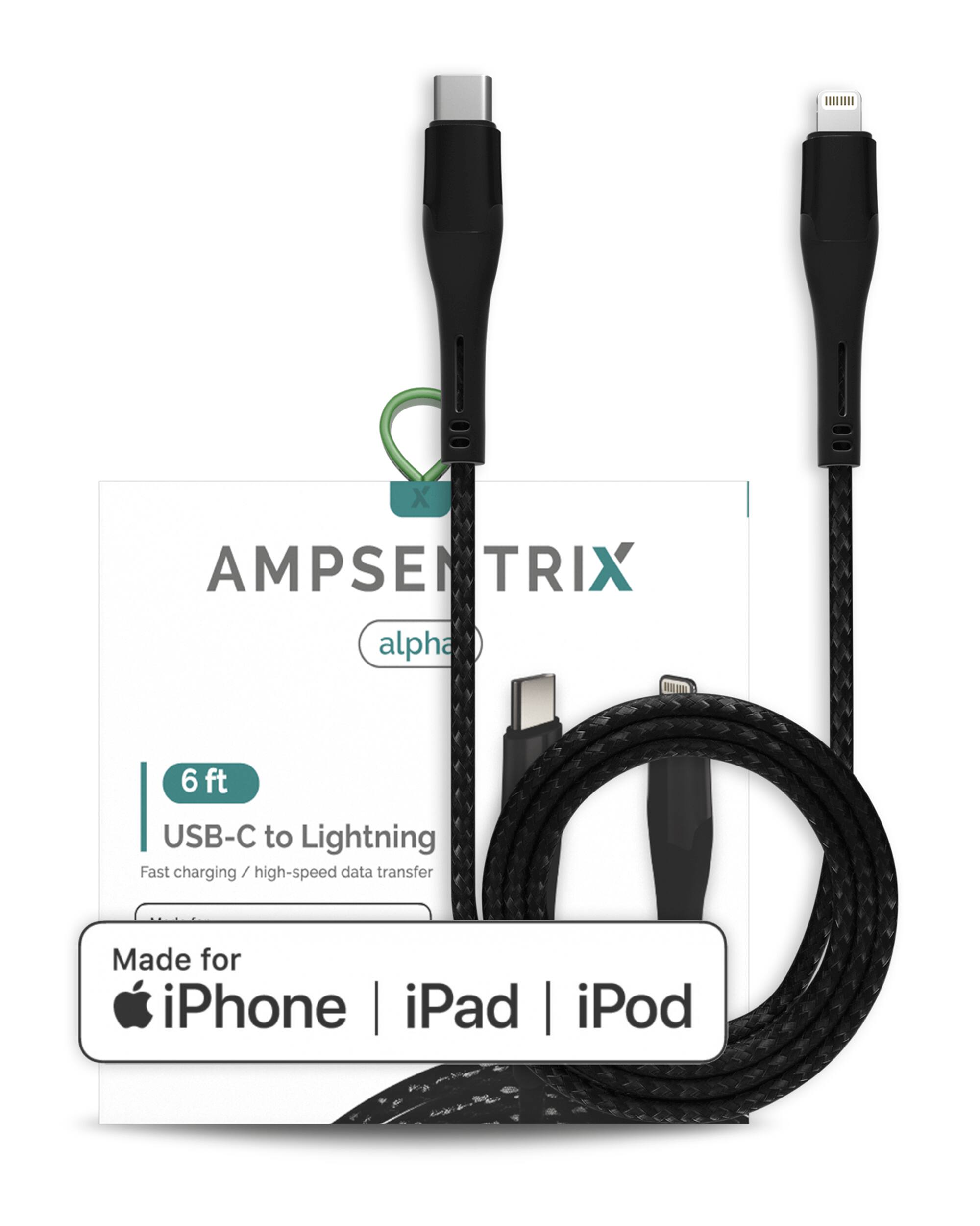 X AMPSENTRIX alpha 6 ft USB-C to Lightning Fast charging / high-speed data transfer Made for iPhone | iPad | iPod