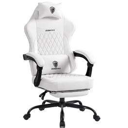 Dowinx - Ergonomic Gaming Chair with Lumbar Support, Reclining Computer Chair with High-Density Foam & Pocket Spring Cushion - White
