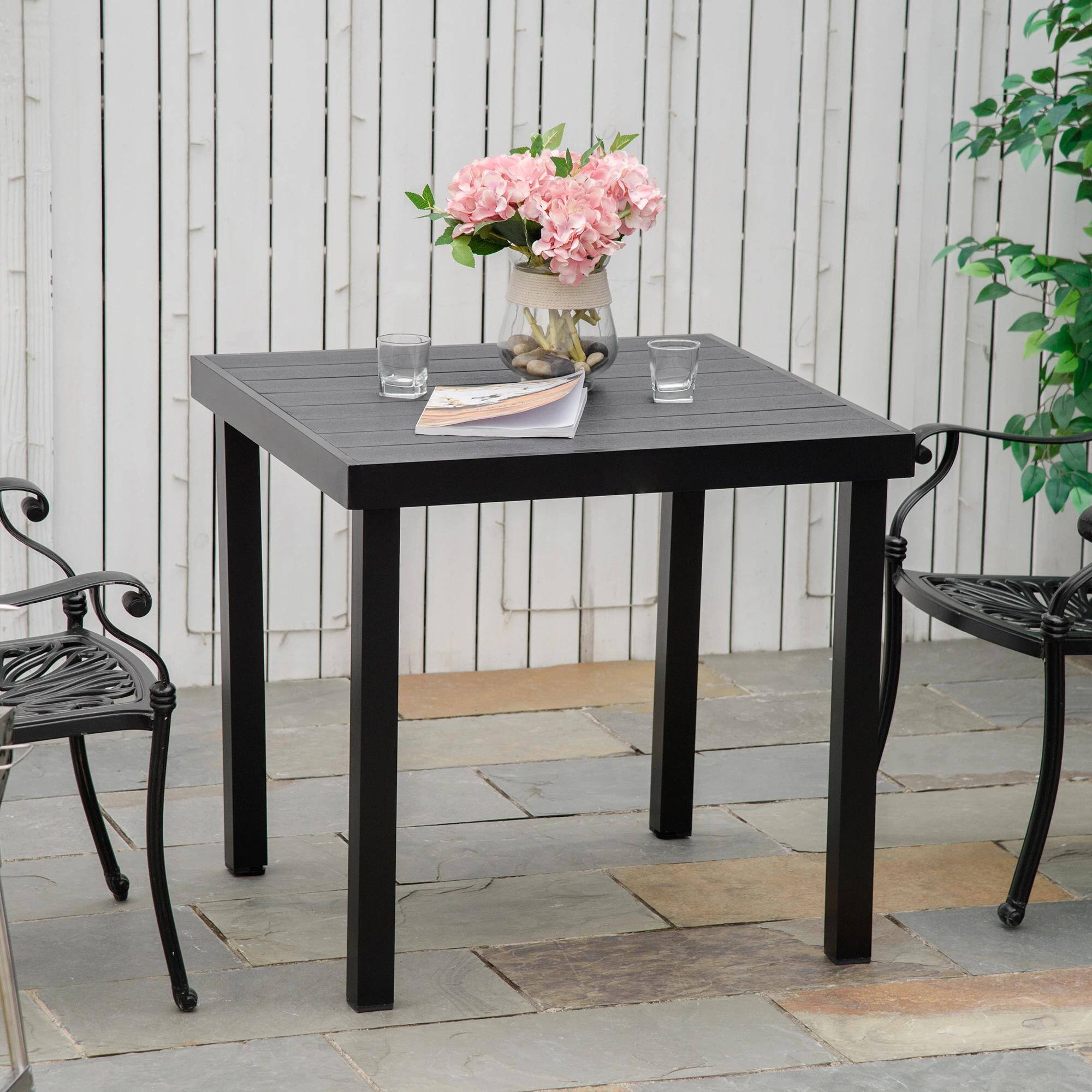 Alt View 5. Resenkos - Resenkos Patio Dining Table For 4, Non-Slip Foot Pads, Aluminium, Plastic, Black - Black.