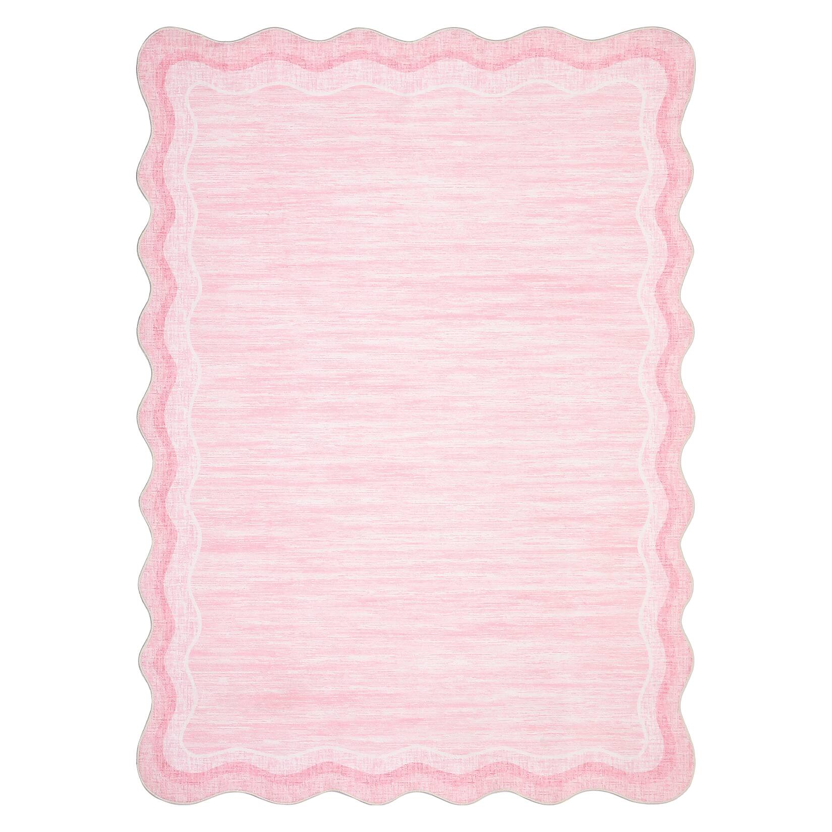 Front. GAOMON - Contemporary Border Area Rug Machine Washable Low Pile Pet Friendly Foldable Carpet for Bathroom Hallway Entrance - Pink.