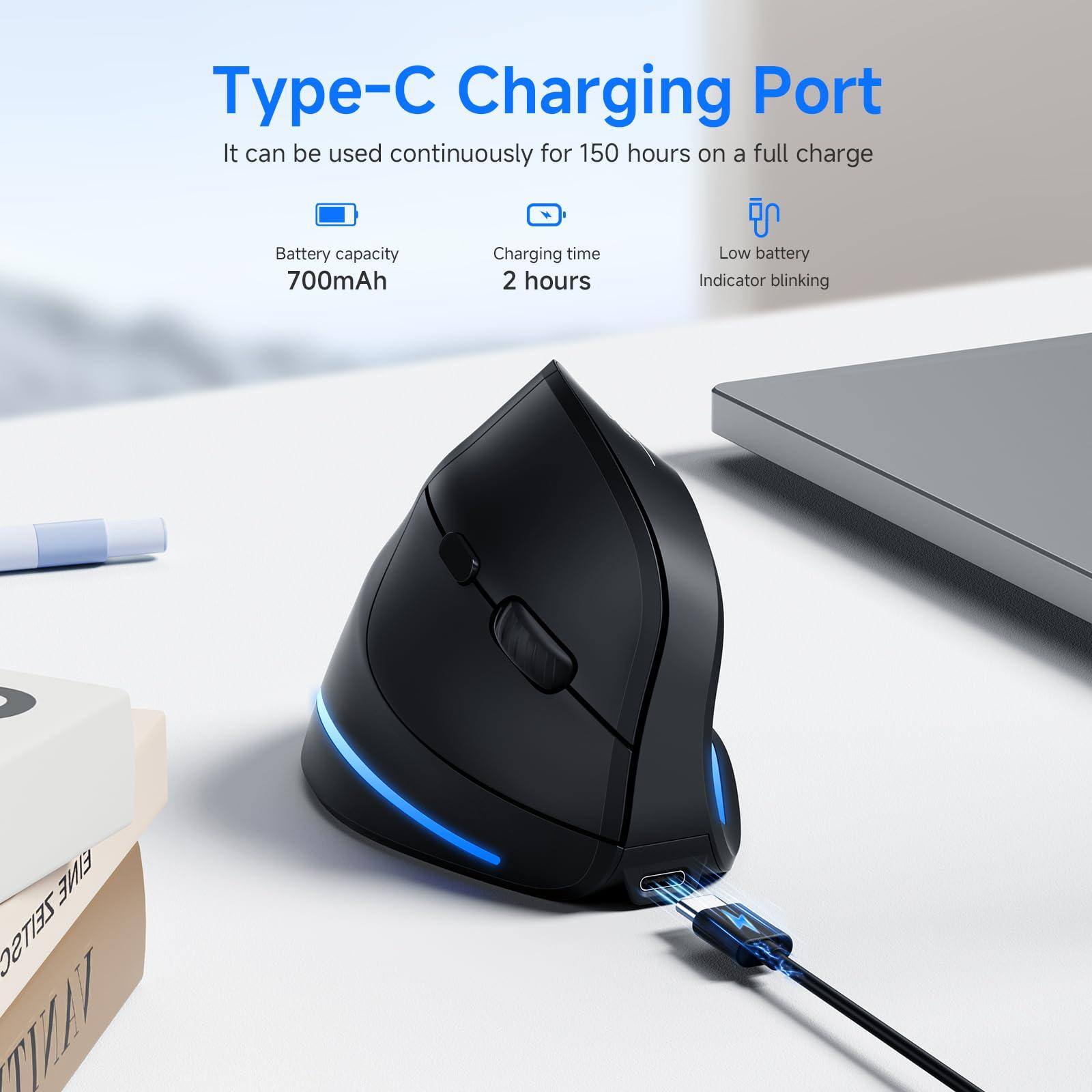 Type-C Charging Port

It can be used continuously for 150 hours on a full charge

- Battery capacity: 700mAh
- Charging time: 2 hours
- Low battery indicator blinking