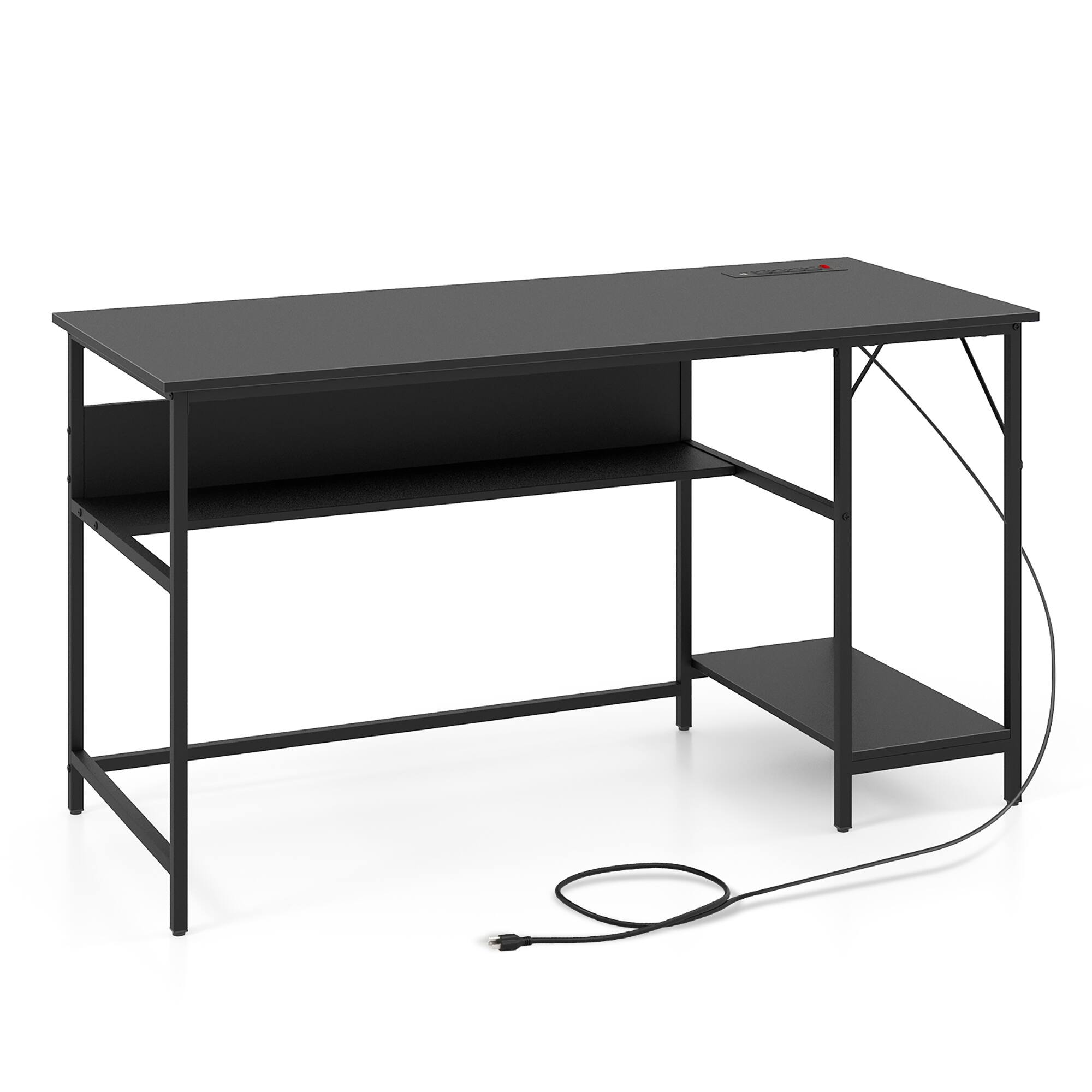 Alt View 9. Gymax - Gymax 55 Inches Computer Desk w/ Charging Station PC Desk w/ 4 Power Outlets & 2 USB Ports - Black.