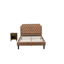 East West Furniture - GB28F-1GA08 2-Piece Granbury Wooden Set for Bedroom with Bed and an Antique Walnut Nightstand - Faux Leather and - Brown