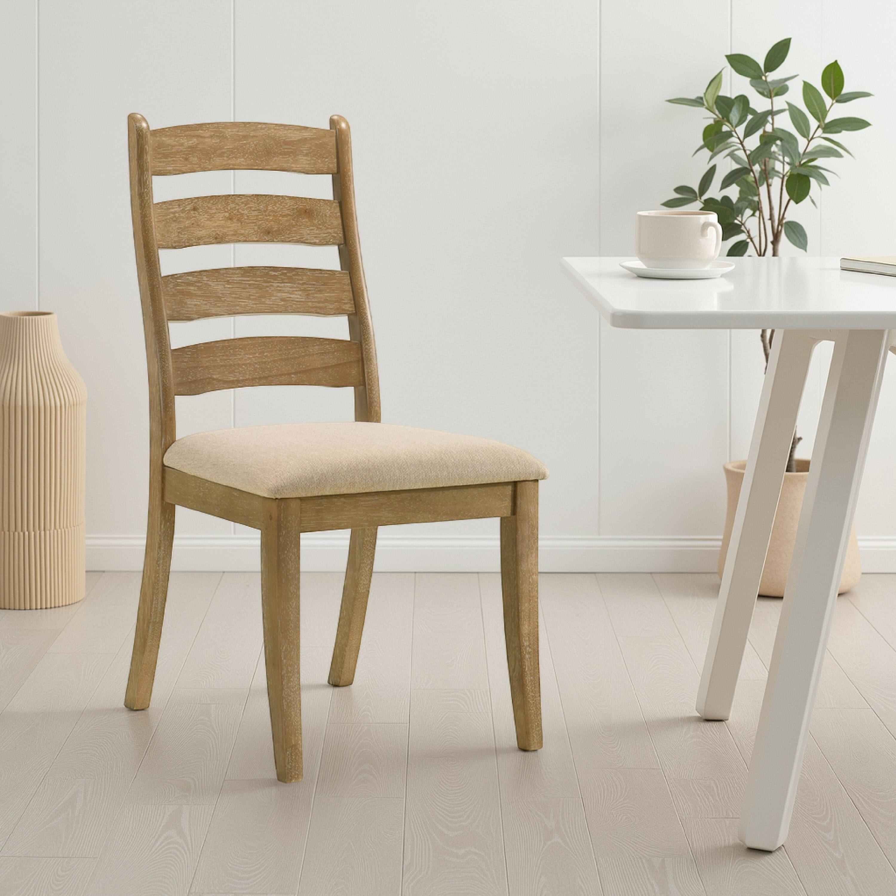 Alt View 5. Manhattan Lane - Danie Dining Side Chair Set of 2, Ladderback, Brown Wood, Beige Fabric - Brown, Beige.