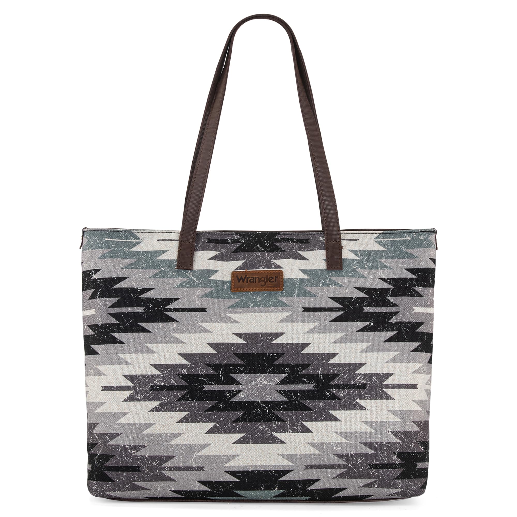 Front. DORLUKFU - Wrangler Tote Bag for Women Canvas Shoulder Handbag Aztec Purse - Multiple Grey.