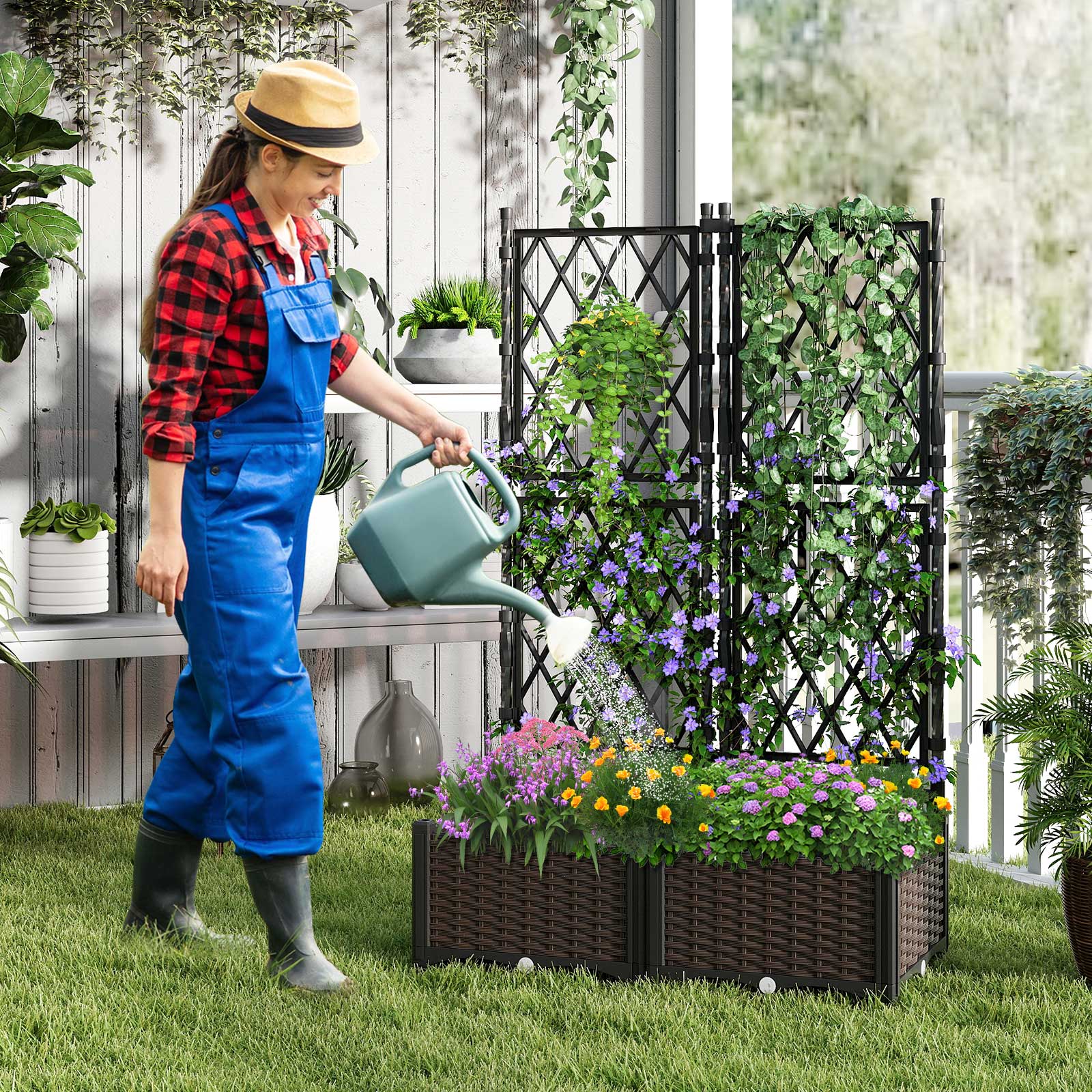 Alt View 3. Gymax - Gymax Raised Garden Bed w/Trellis Drain Holes for Climbing Vines Flowers Vegetables - Black.