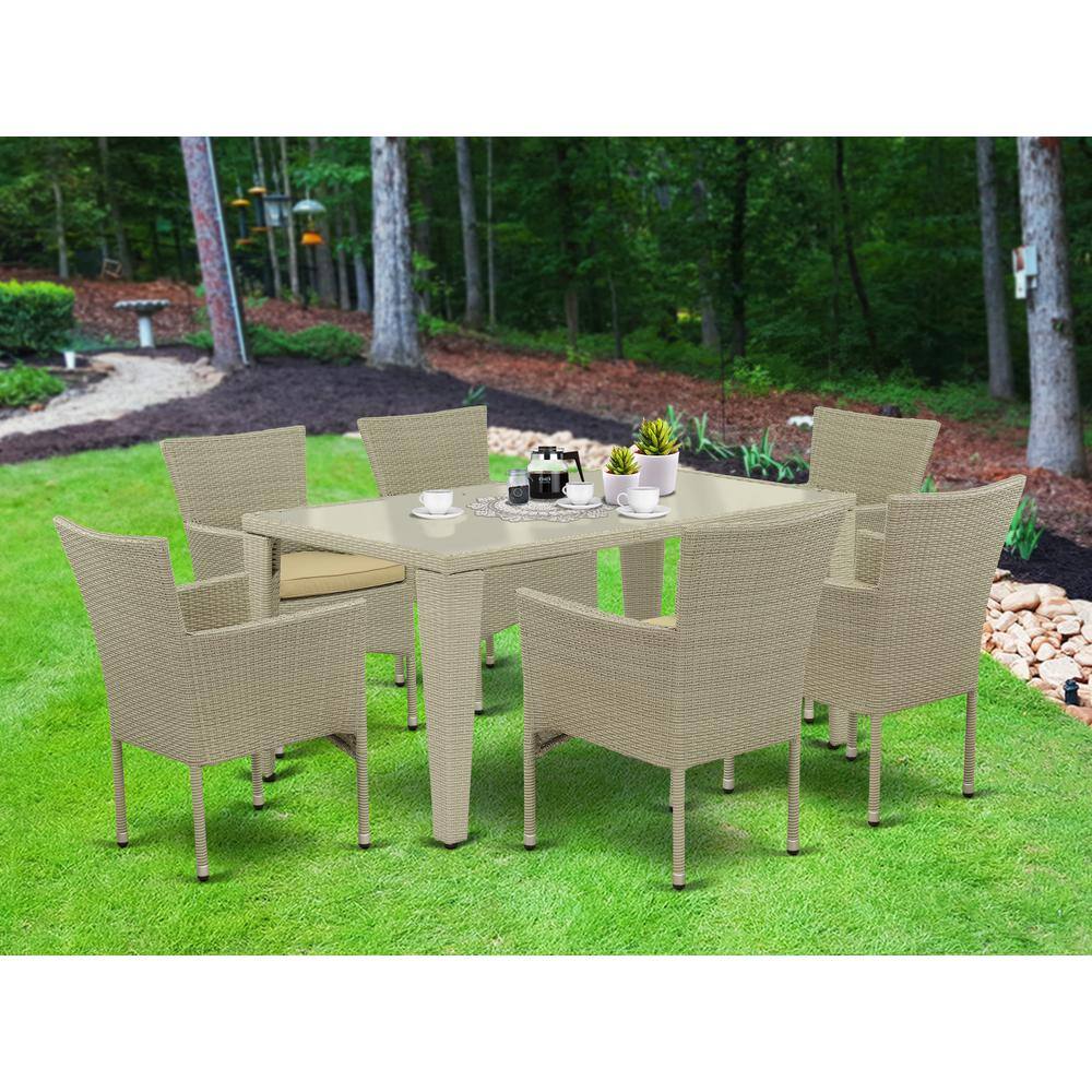 Left. East West Furniture - Wicker Patio Set Natural Linen - Brown.