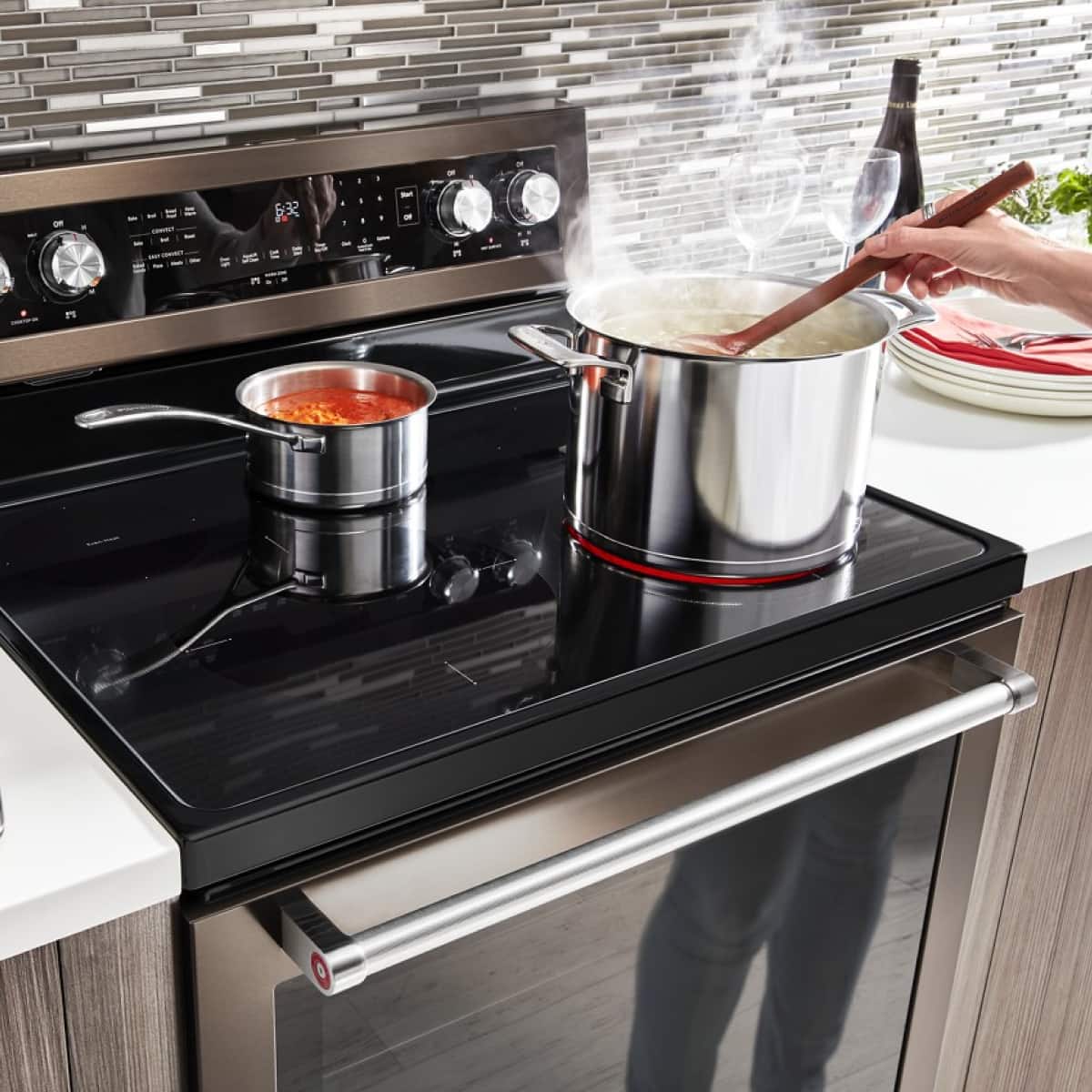 Alt View 9. KitchenAid - KitchenAid - 6.4 Cu. Ft. Self-Cleaning Freestanding Electric Convection Range - Black Stainless Steel - Black Stainless Steel with PrintShieldâ„¢ Finish.