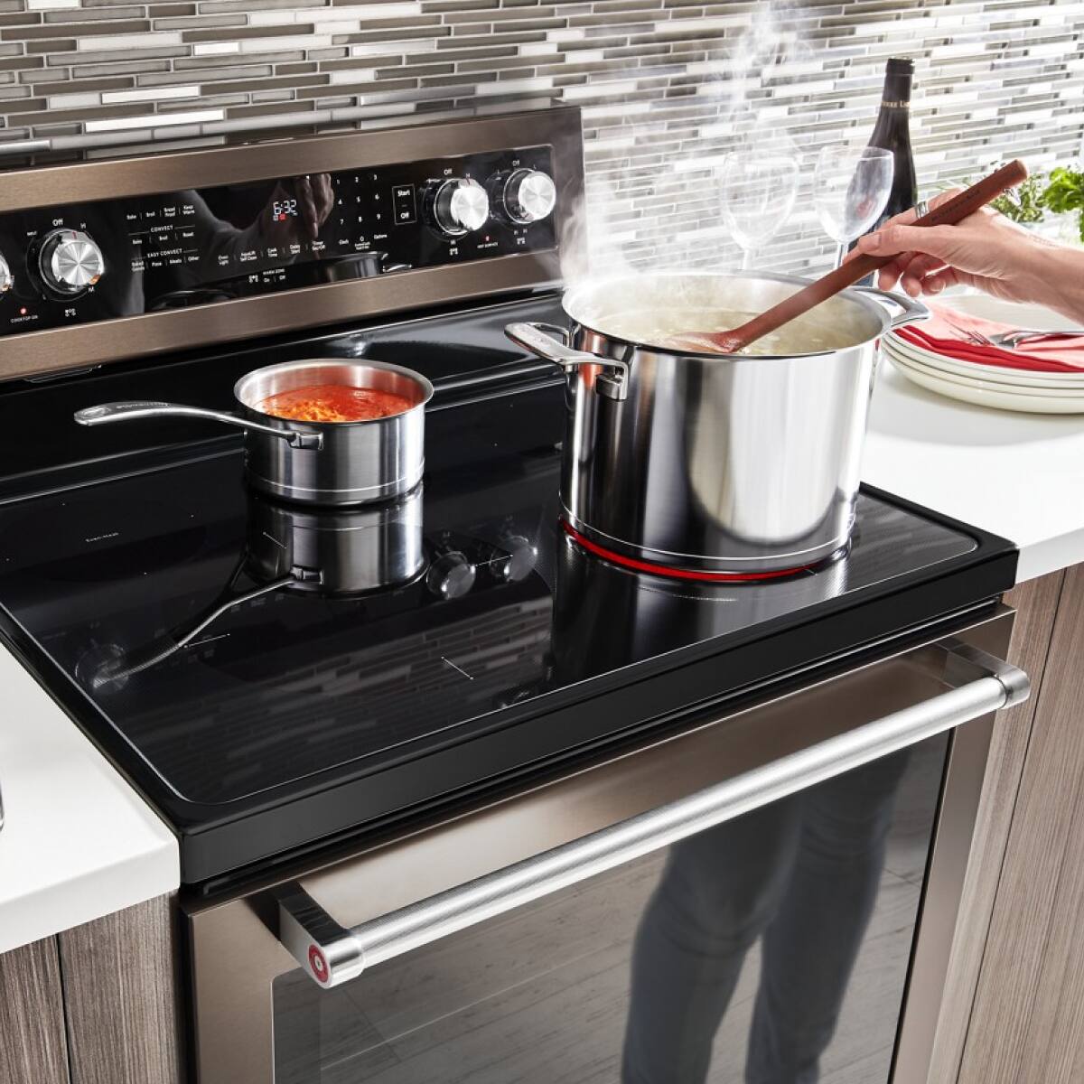 Alt View 9. KitchenAid - KitchenAid - 6.4 Cu. Ft. Self-Cleaning Freestanding Electric Convection Range - Black Stainless Steel - Black Stainless Steel with PrintShieldâ„¢ Finish.