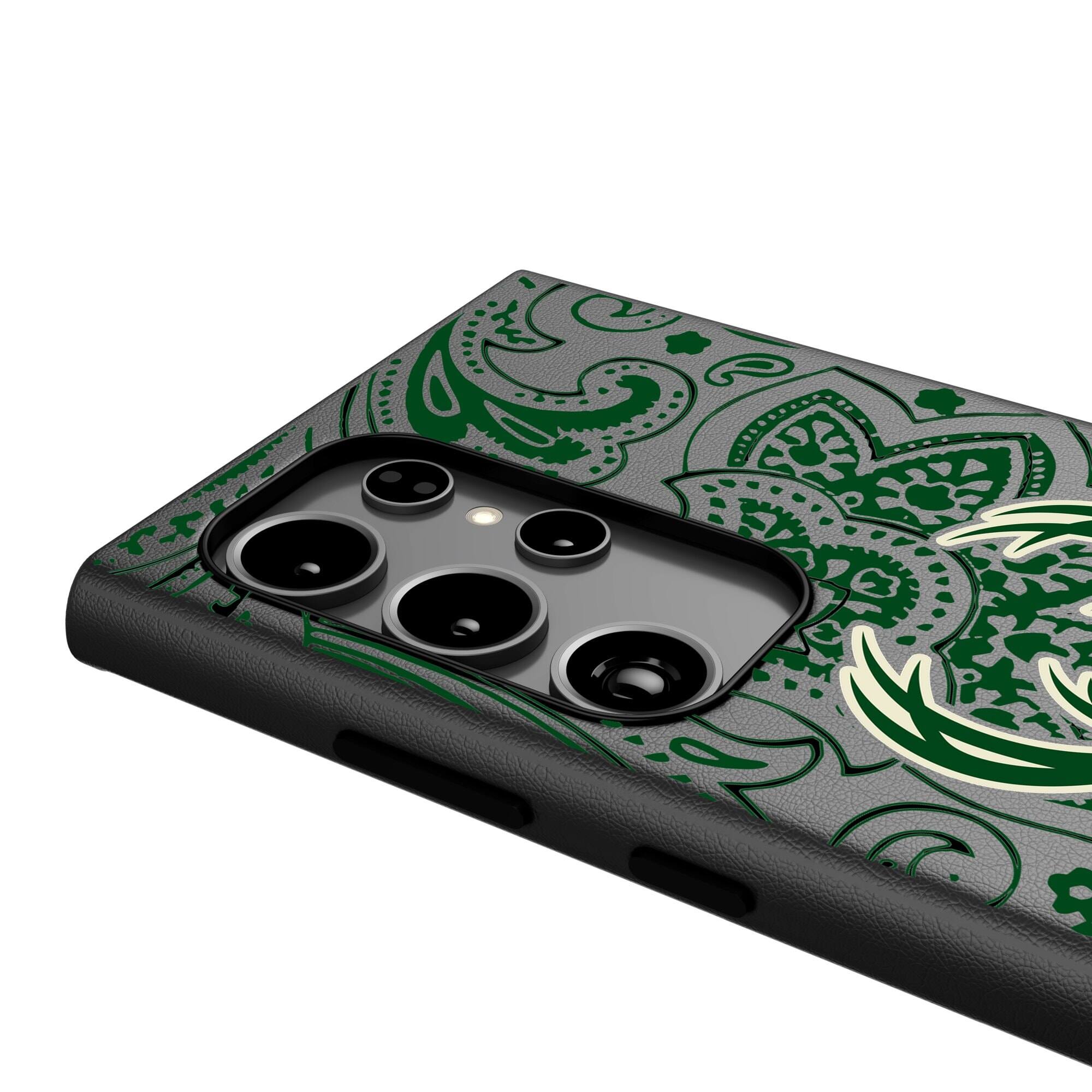 Alt View 3. Keyscaper - Milwaukee Bucks Paisley Galaxy Magnetic Bump Case - S24 Ultra - Black.