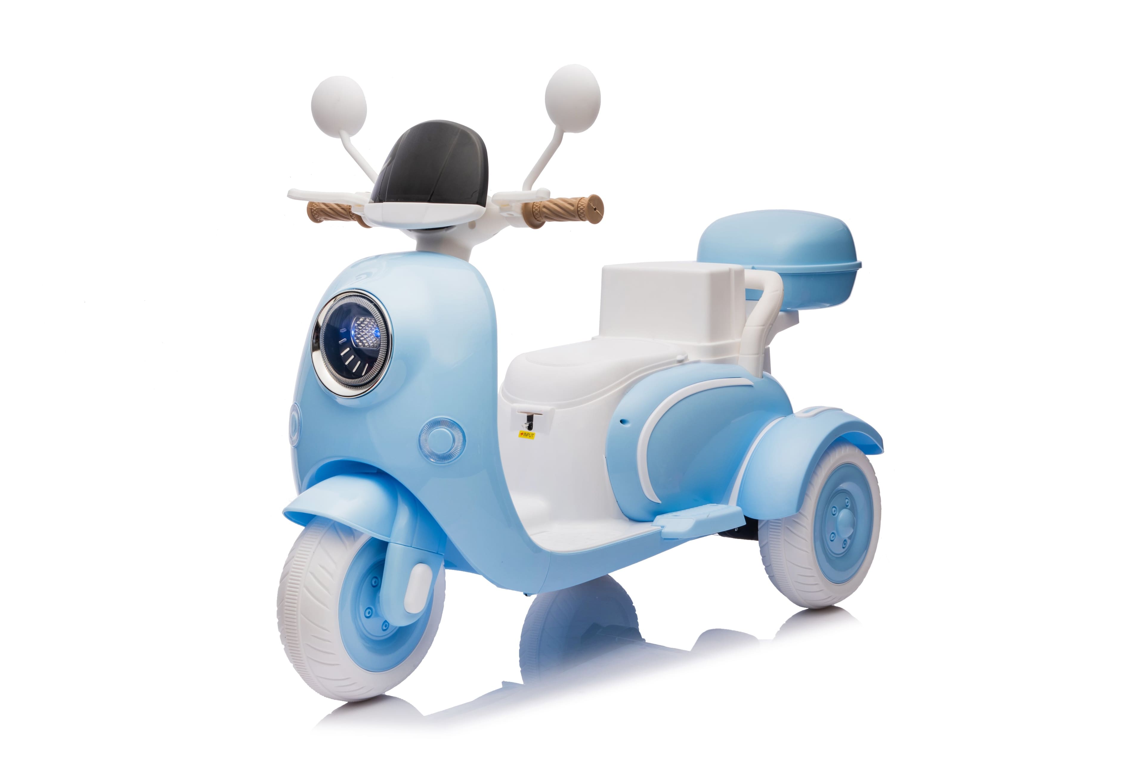 TinyHomie - 12V Kids Electric Motorcycle 3 Wheels 3 6 Years 2 Seats USB Bluetooth Lights - Blue