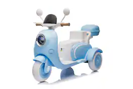 TinyHomie - 12V Kids Electric Motorcycle 3 Wheels 3 6 Years 2 Seats USB Bluetooth Lights - Blue
