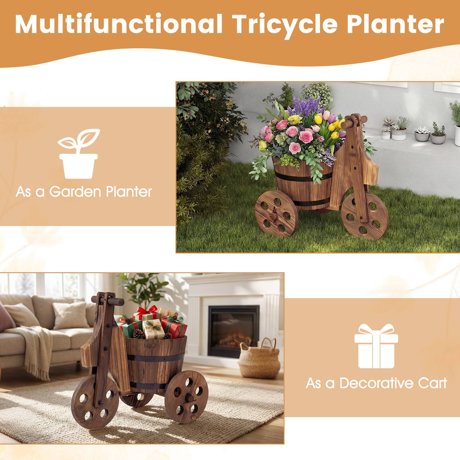 Multifunctional Tricycle Planter

As a Garden Planter

As a Decorative Cart