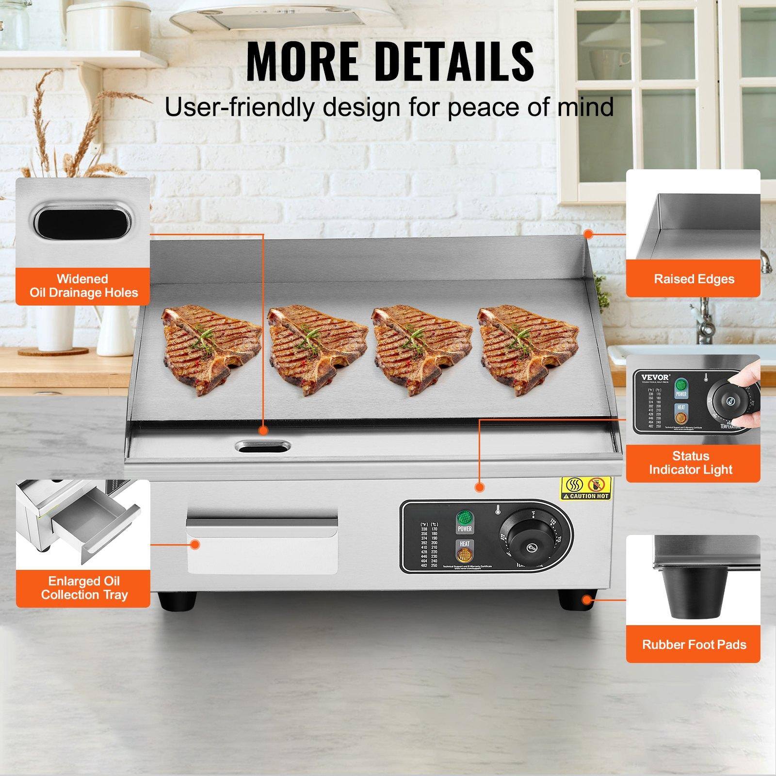 MORE DETAILS  
User-friendly design for peace of mind  

- Widened Oil Drainage Holes  
- Raised Edges  
- Enlarged Oil Collection Tray  
- Status Indicator Light  
- Rubber Foot Pads