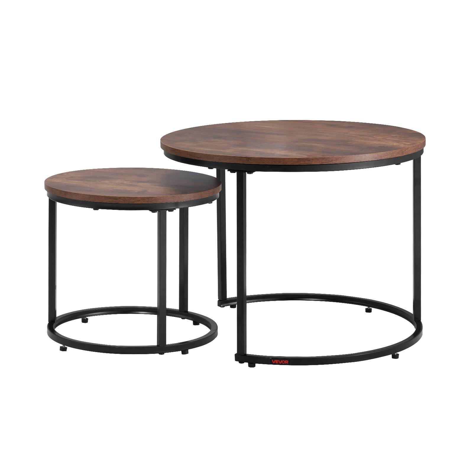 Alt View 5. VEVOR - Nesting Coffee Table Set of 2, 23.6 in Round Coffee Table, Nesting Tables for Small Place, End Side Tables Night Stand - Brown.