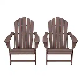 WestinTrends - Highland Outdoor Patio HDPE Adirondack Chairs With Cup Holders (Set of 2) - Dark Brown