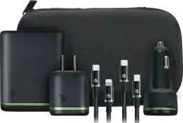 AT&T - Power Essentials Kit 20W PD Single USB-C Wall And Car Charger 10K USB-A Power Bank 6Ft Lightning Braided Cable Blac - Black