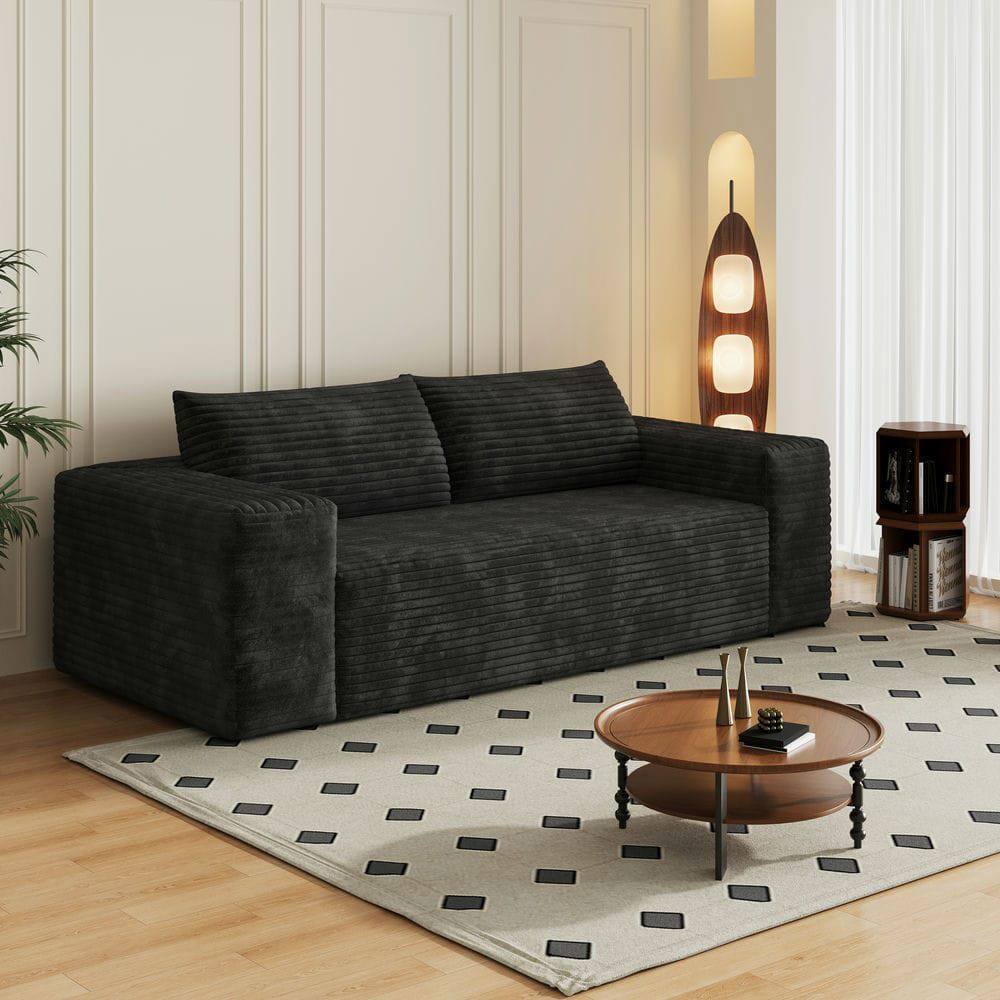 Alt View 5. Kadyn - 78.8" Corduroy Fabric Loveseat Sofa, Deep Seat Couch, No Assembly, for Living Room & Apartment, Black - Black.