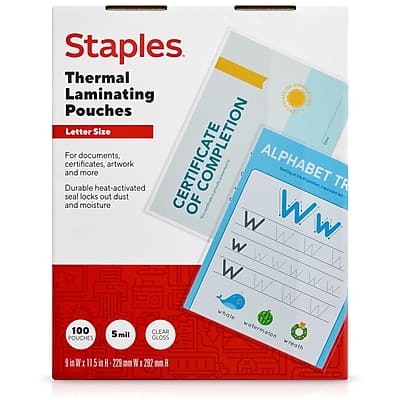 Staples - Thermal Laminating Pouches, Letter Size, 5 Mil, 100/Pack - Clear