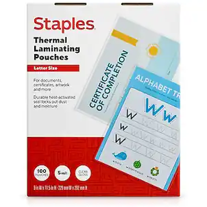Staples - Thermal Laminating Pouches, Letter Size, 5 Mil, 100/Pack - Clear