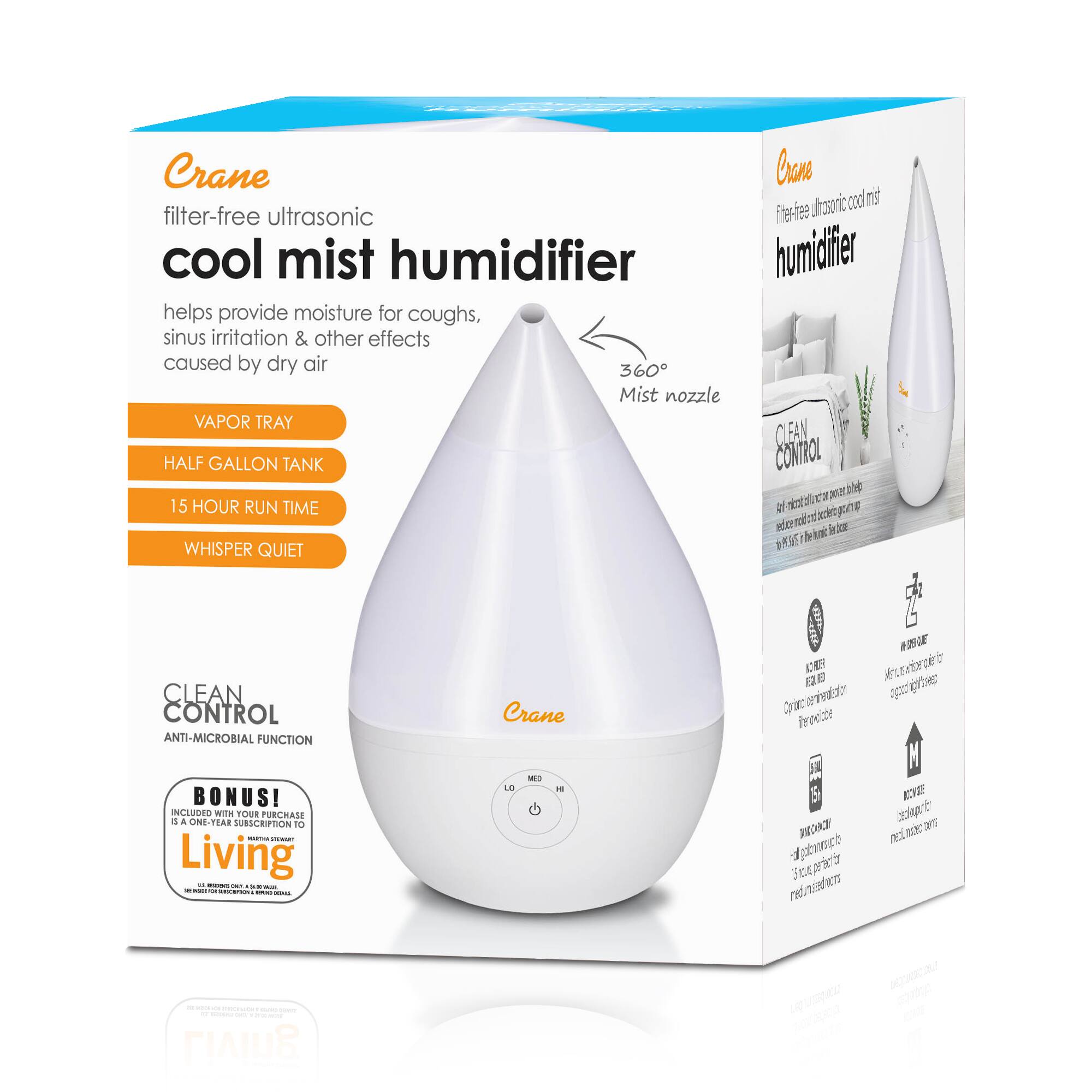 CRANE 0.5 Gal. Droplet Ultrasonic Cool Mist Humidifier White