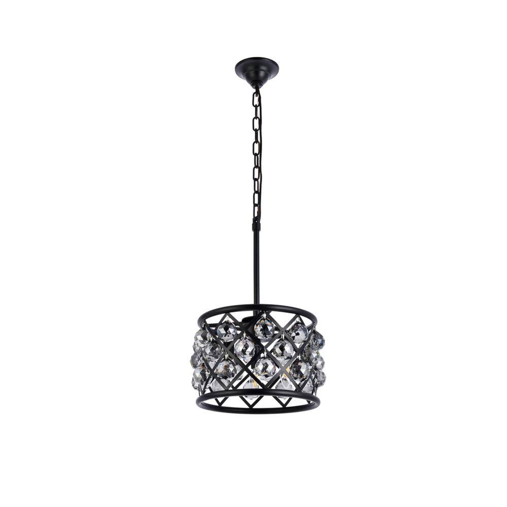 Back. Urban Classic - Madison 3 light Matte Black Pendant Silver Shade (Grey) Royal Cut Crystal - Matte Black.