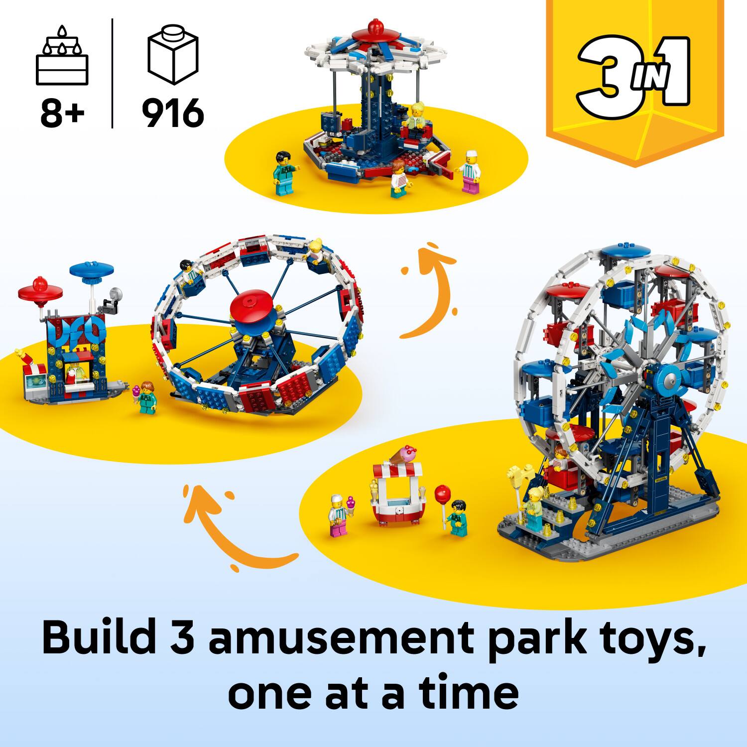 8+ 916 3 Build 3 amusement park toys, one at a time