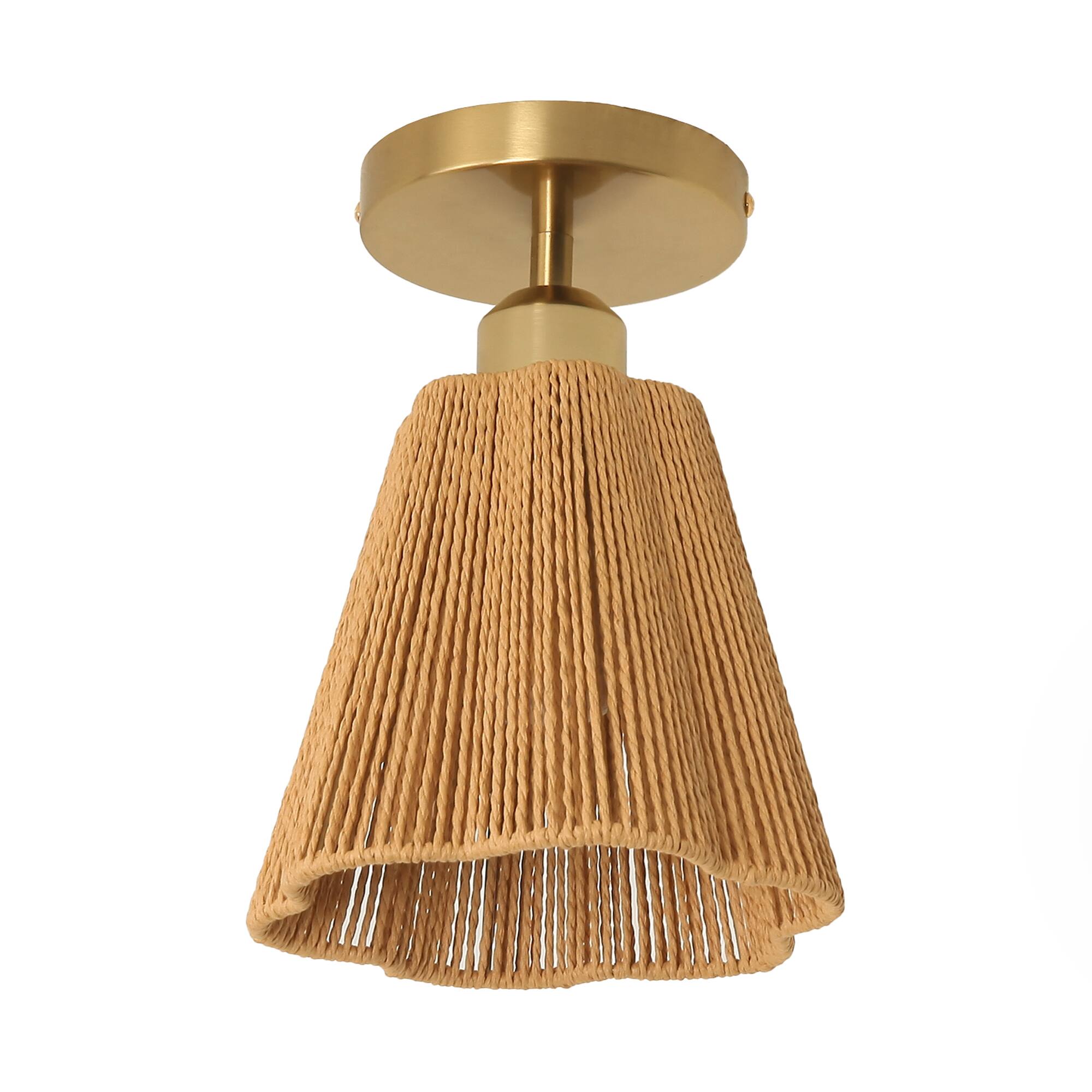 Alt View 5. Parrot Uncle - 7.3" Boho Copper Hemp Paper Rope Flush Mount Ceiling Light Fixture for Bedroom and Dining Room - Gold.