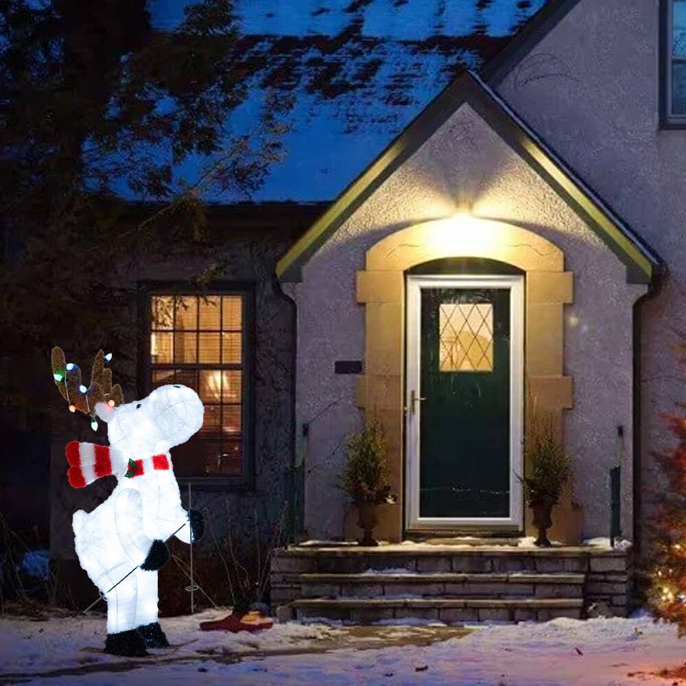 Front. BreeBe - 44-Inch Pre-Lit Animated Christmas Reindeer with Skiing Motion for Holiday Display - Multi-color.