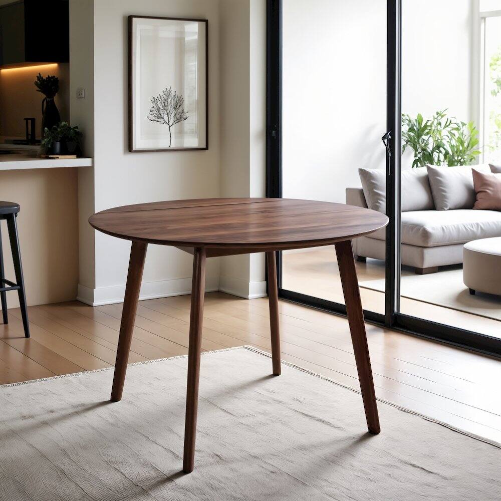 Alt View 4. Starlight Canyon Home - Round Dining Table with Drop Leaves – Small Round Kitchen Table in Brown - Brown.