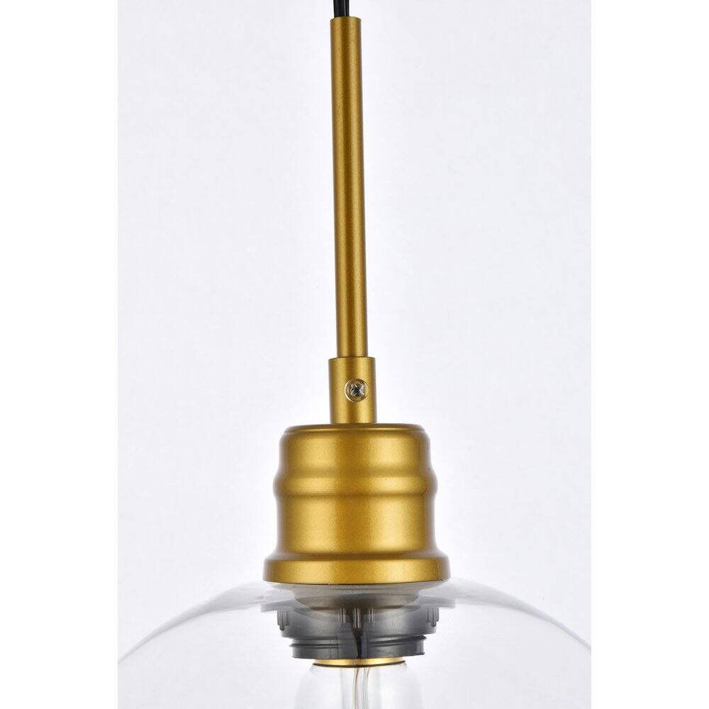 Left. Living District - Emett 1 Light Brass And Clear Glass Plug In Pendant - Brass.