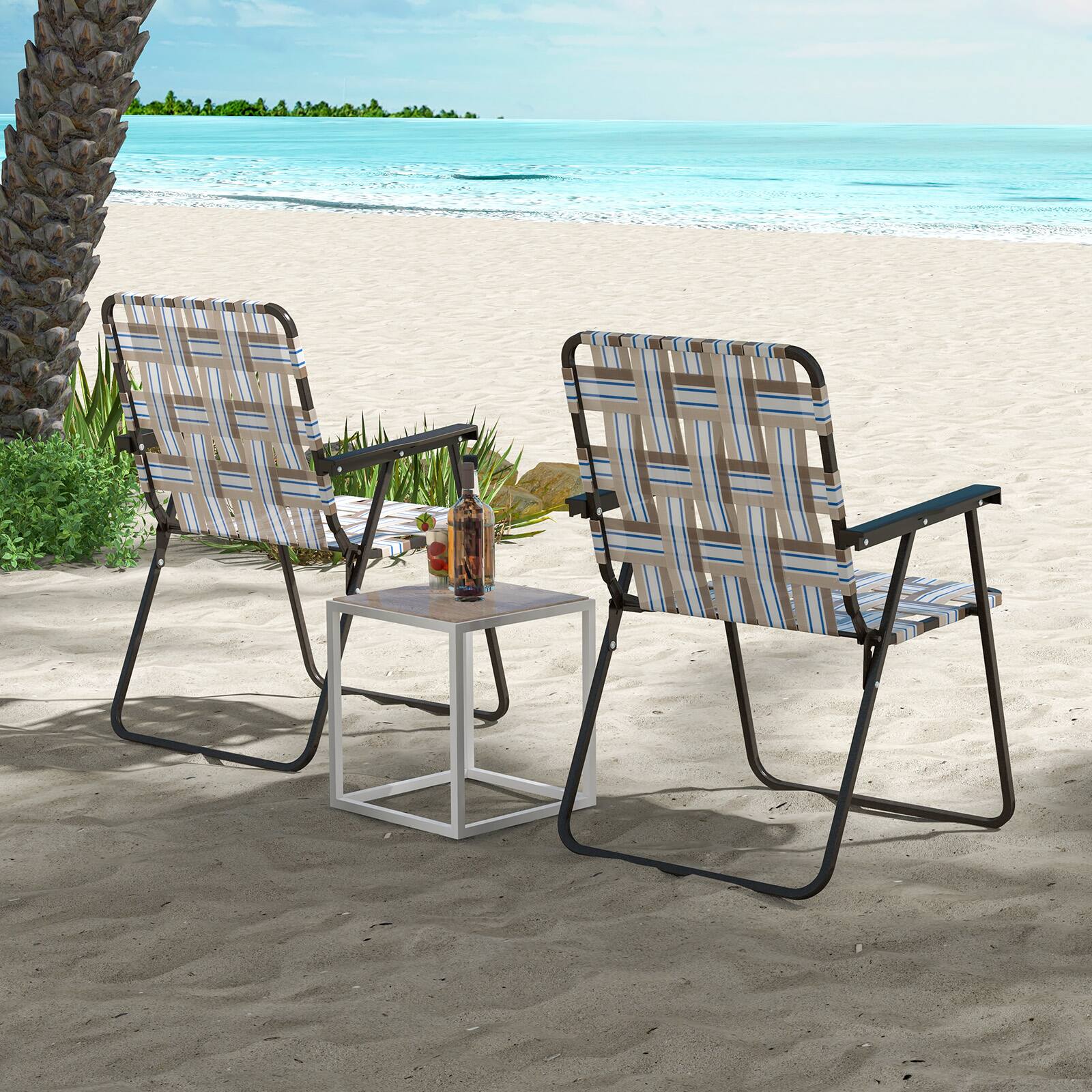 Alt View 3. Costway - Costway 6 PCS Folding Beach Chair Camping Lawn Webbing Chair Lightweight 1 Position - Brown.