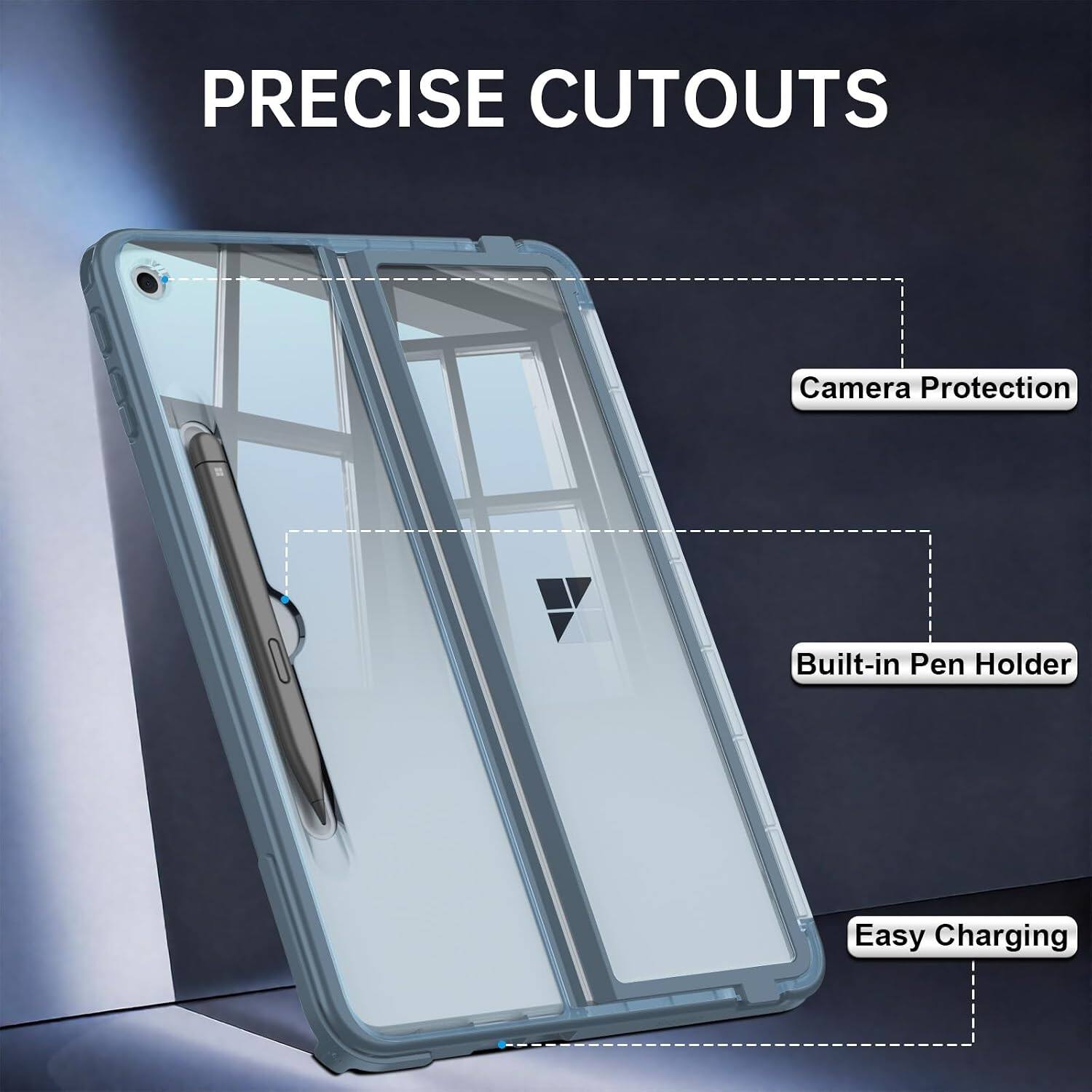 PRECISE CUTOUTS

- Camera Protection
- Built-in Pen Holder
- Easy Charging