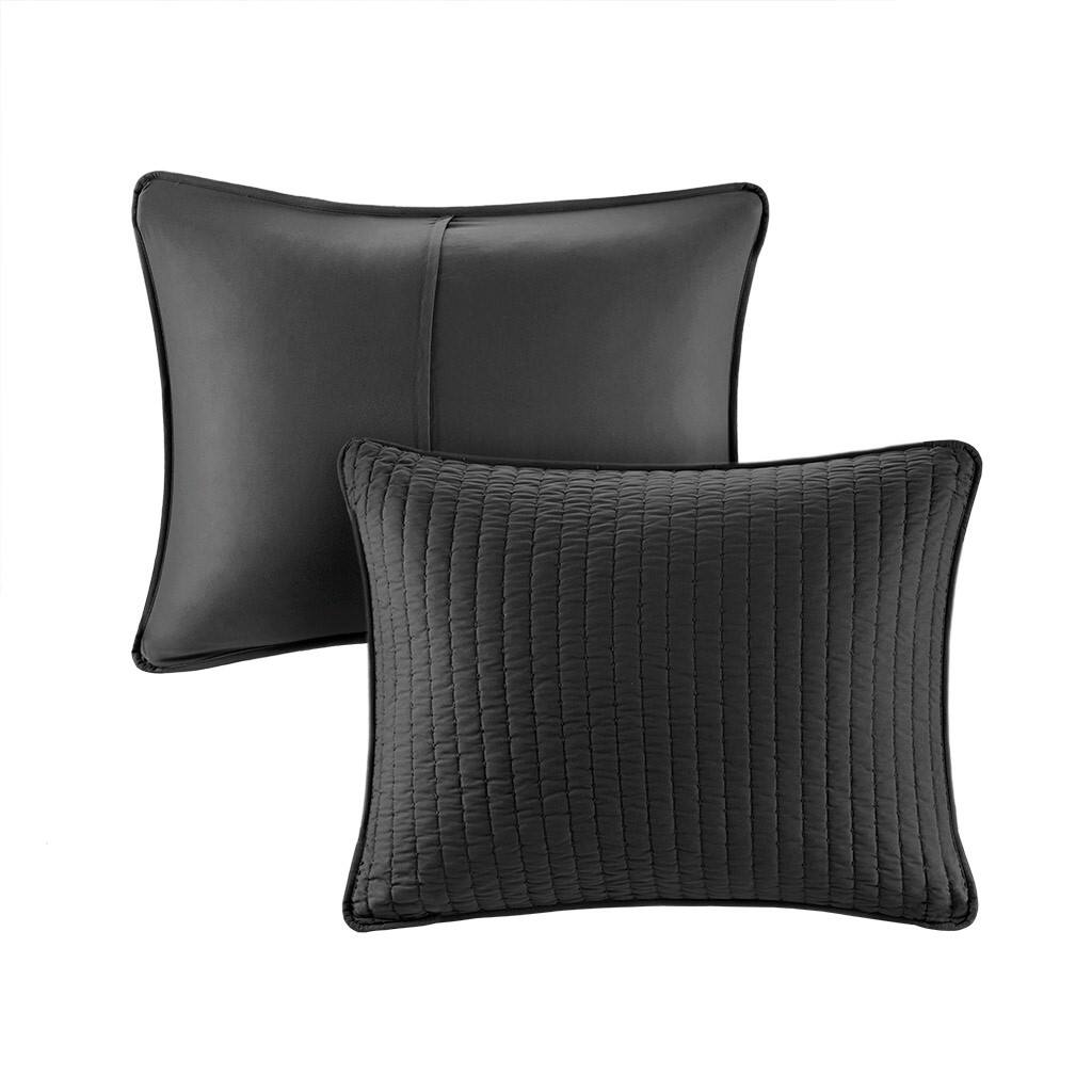 Alt View 4. Gracie Mills - Gracie Mills Becker Cozy Reversible Pick Stitch Quilt Set with Matching Shams - Black.