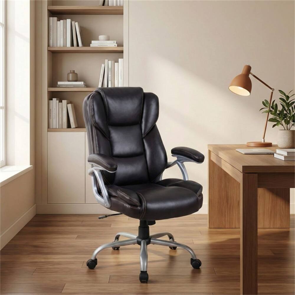 Left. Loheer - Loheer Ergonomic Office Chair Brown Leather Executive Chair - Brown.