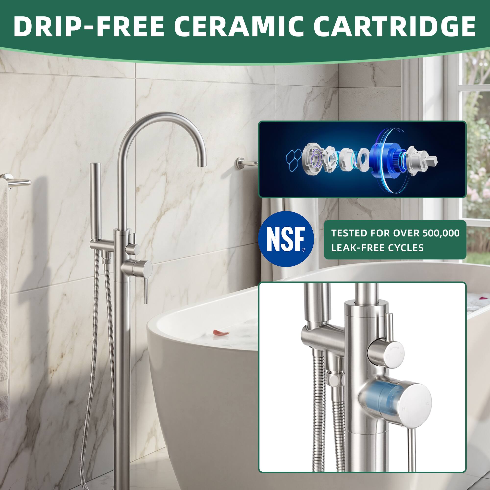 DRIP-FREE CERAMIC CARTRIDGE  
TESTED FOR OVER 500,000 NSF LEAK-FREE CYCLES