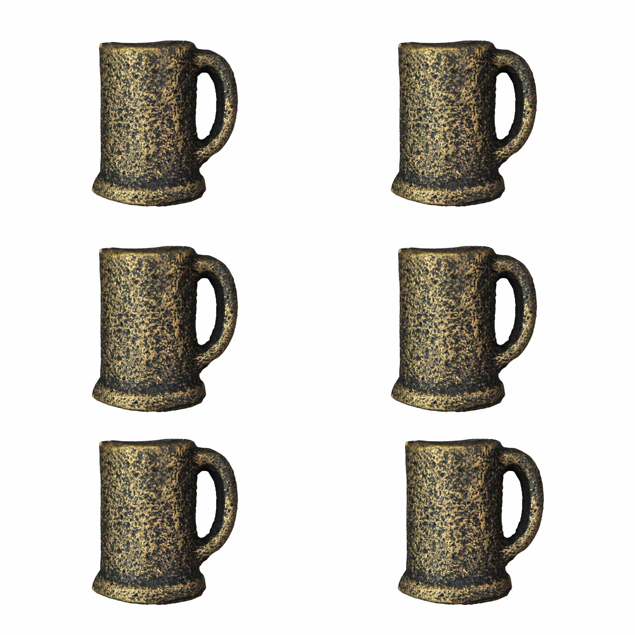 Alt View 1. Zeckos - Antique Gold Finish Cast Iron Beer Mug Cabinet Knob Drawer Pulls Set of 6 - Gold.