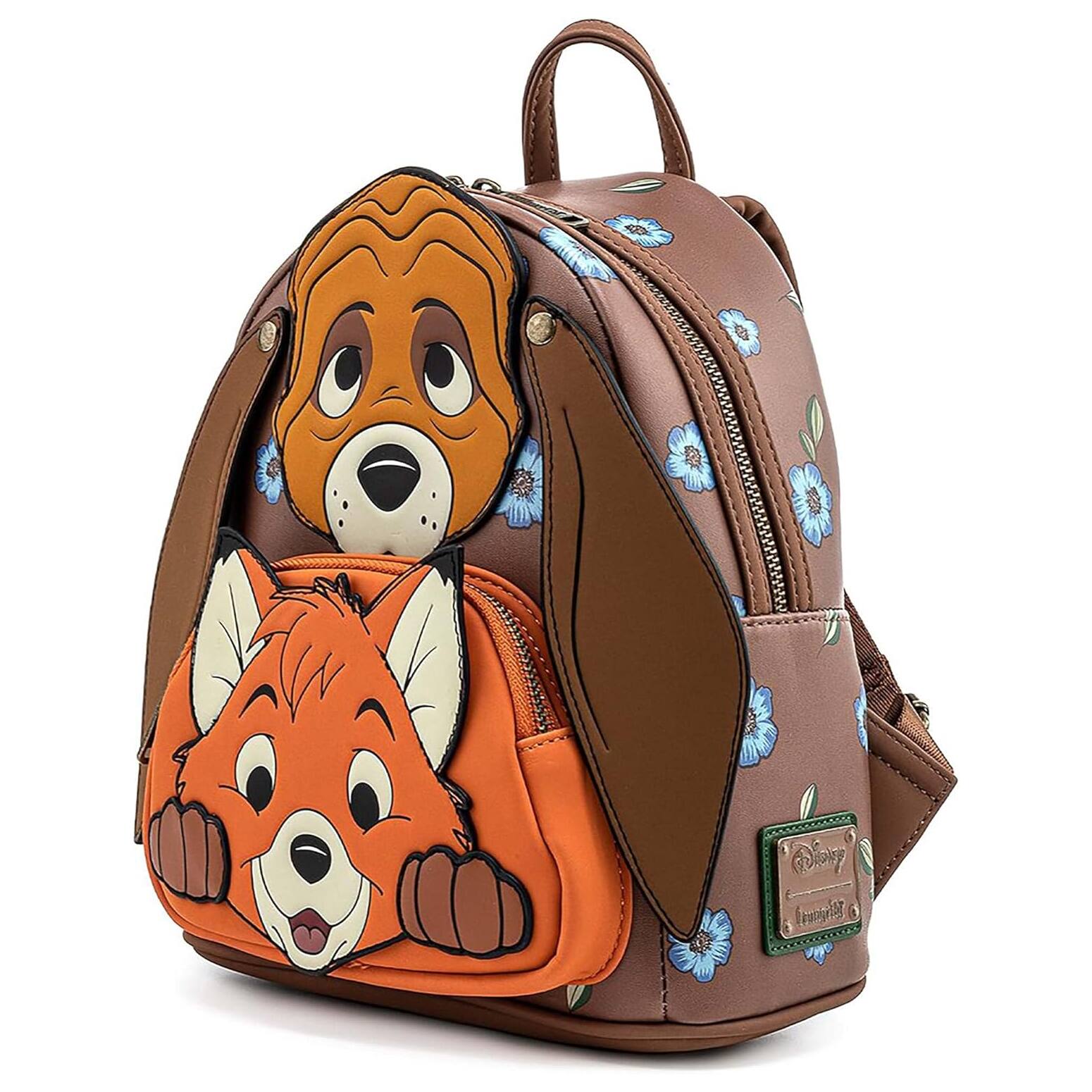 Alt View 3. LoungeFly - Loungefly Disney Fox and Hound Brown Mini Faux Leather Backpack with Pockets - Multicolored.