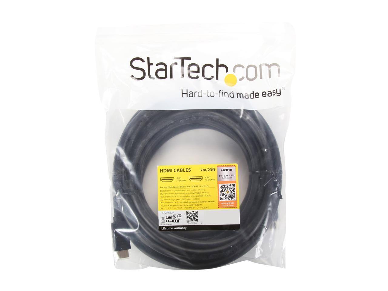 StarTech.com  
Hard-to-find made easy  

HDMI CABLES  
7m/23ft HDMI PREMIUM EMP  

Lifetime Warranty