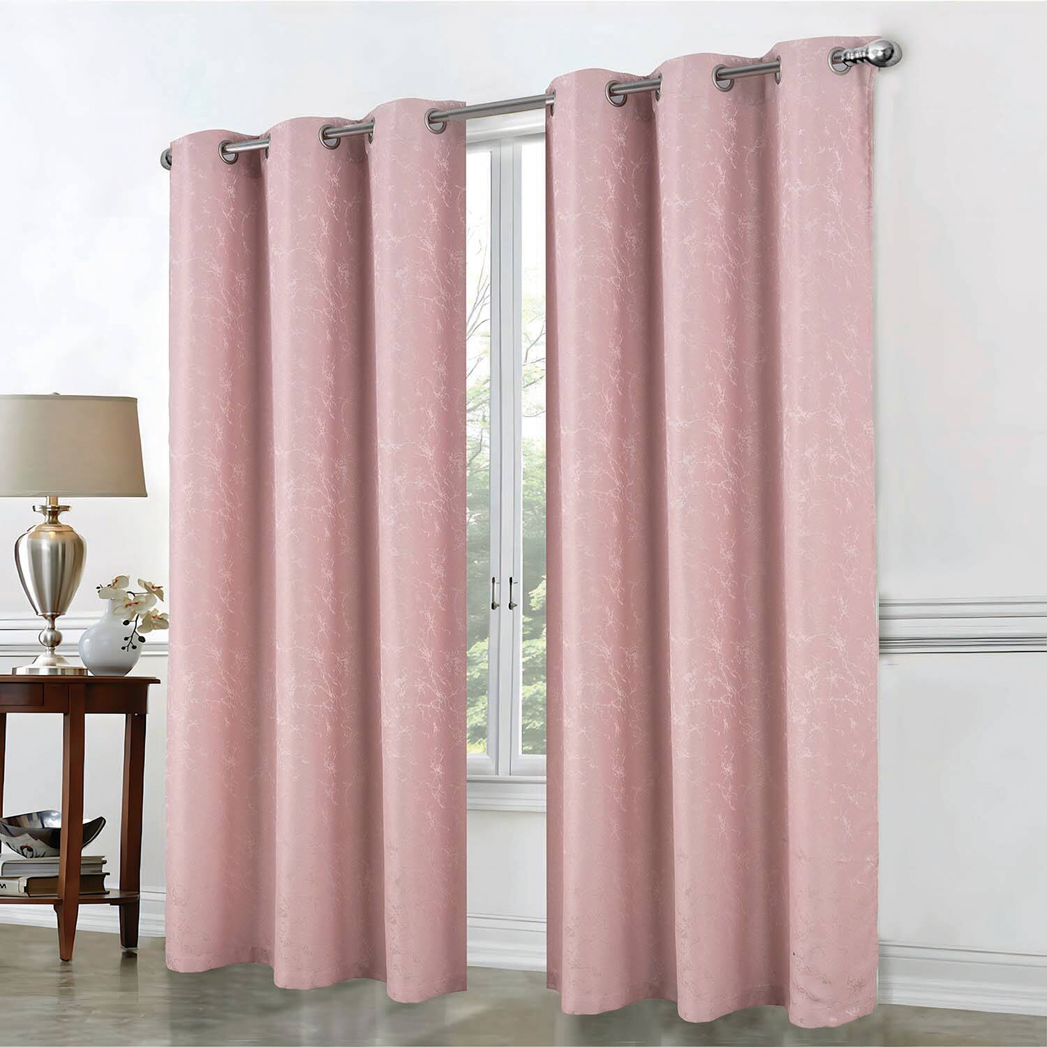 Angle. RT Designers Collection - RT Designer Collection Cosmo Shimmer Jacquard Grommet Curtain Panel 54" x 84" Blush - Blush.
