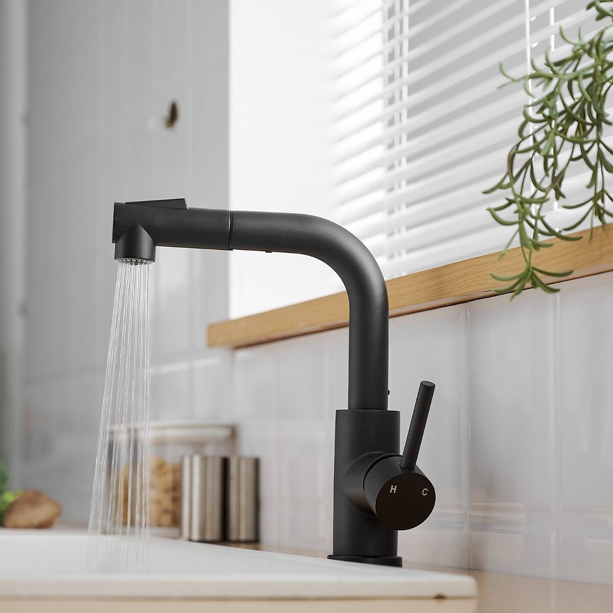 Alt View 4. Ropilly - Ropilly Black Kitchen Faucet with Pull Out Sprayer, Single Handle Bar Sink Faucet for Prep or Bathroom Sink - Black.