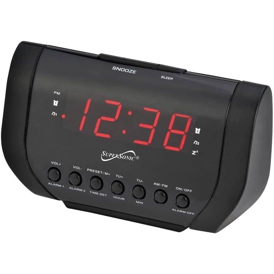 Supersonic - SC-383U Dual Alarm Clock Radio with USB Charging Port.