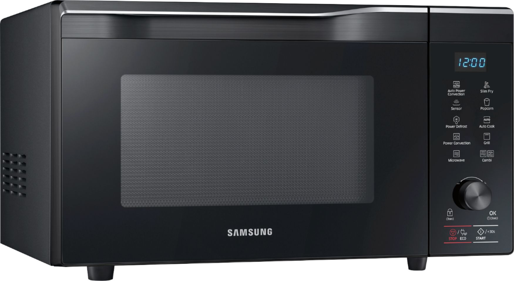 Angle View: Samsung - 1.1 Cu. Ft. Countertop Convection Microwave with Sensor Cook and PowerGrill - Black stainless steel