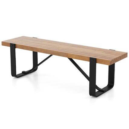 Front. Pefilos - 60 Inch Entryway Bench Rustic Farmhouse Wooden Shoe Rack with Metal Frame-Natural, - Brown.