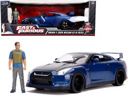 Jada - 2009 Nissan GT-R (R35) Blue Metallic and Carbon with Lights and Brian Figurine "Fast & Furious" Movie 1/18 - Blue Metallic with Carbon