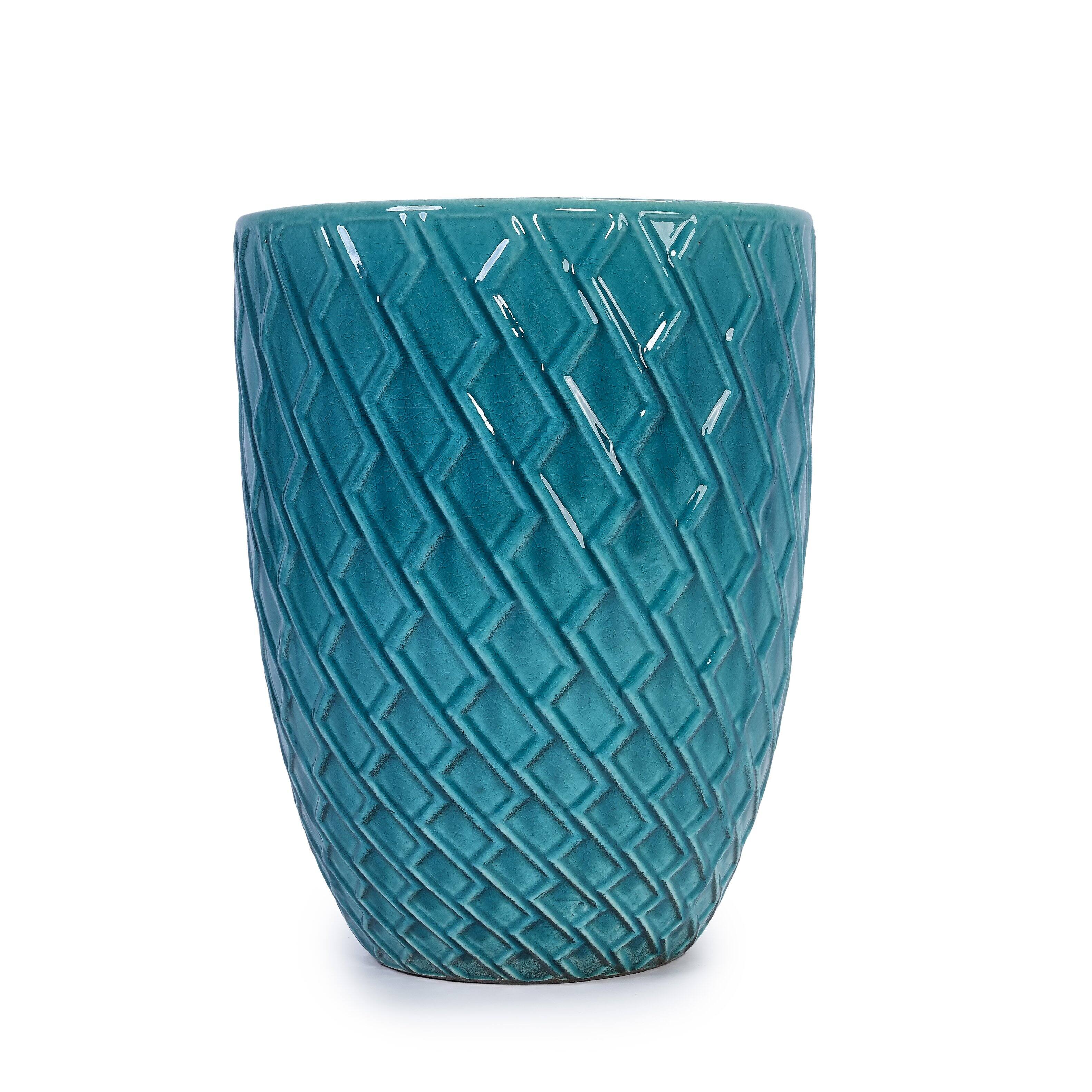 Alt View 3. Loheer - Loheer Large Ceramic Planter, Handmade Teal Ceramic Flower Pot with Drainage, Tall Indoor Outdoor Front Door Pot.