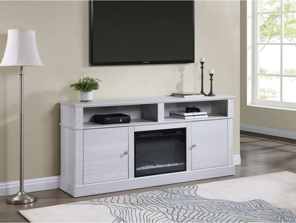 Angle. Lilola Home - Gabriel 70" TV Stand with Fireplace - White Walnut - White Walnut.