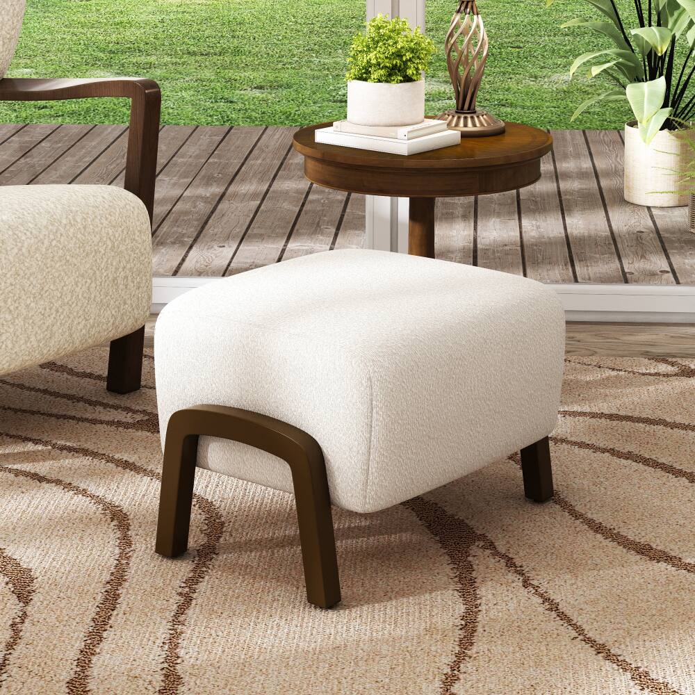 Front. PDTEND - Contemporary White Upholstered Ottoman with Wooden Legs - White.