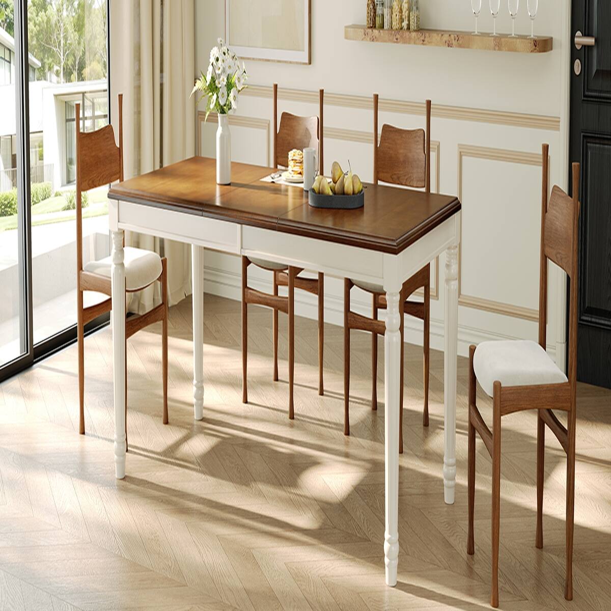 Alt View 1. Loheer - Loheer Rectangular Dining Table with Turned Legs, Natural Wood Style for Dining Room and Kitchen - Natural.